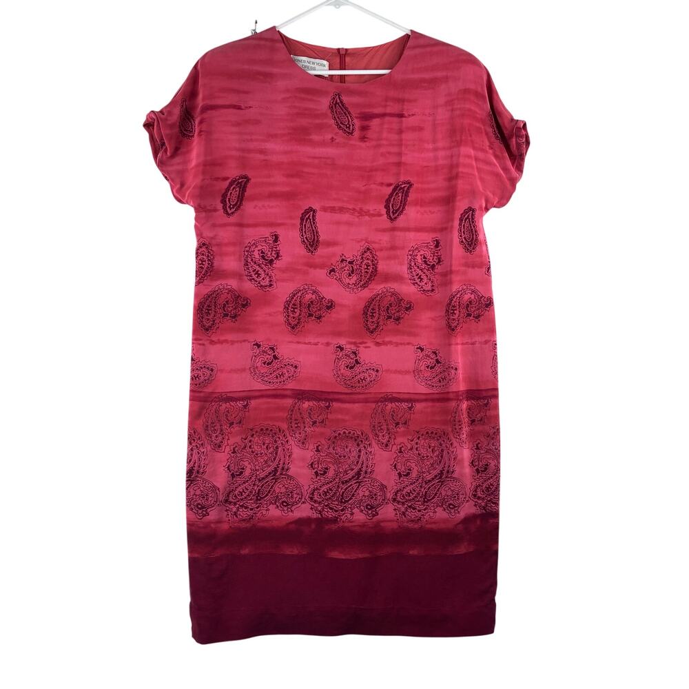 VTG Jones New York 100% Silk Shift Dress Womens 12 Paisley Ombre Resort Vacation